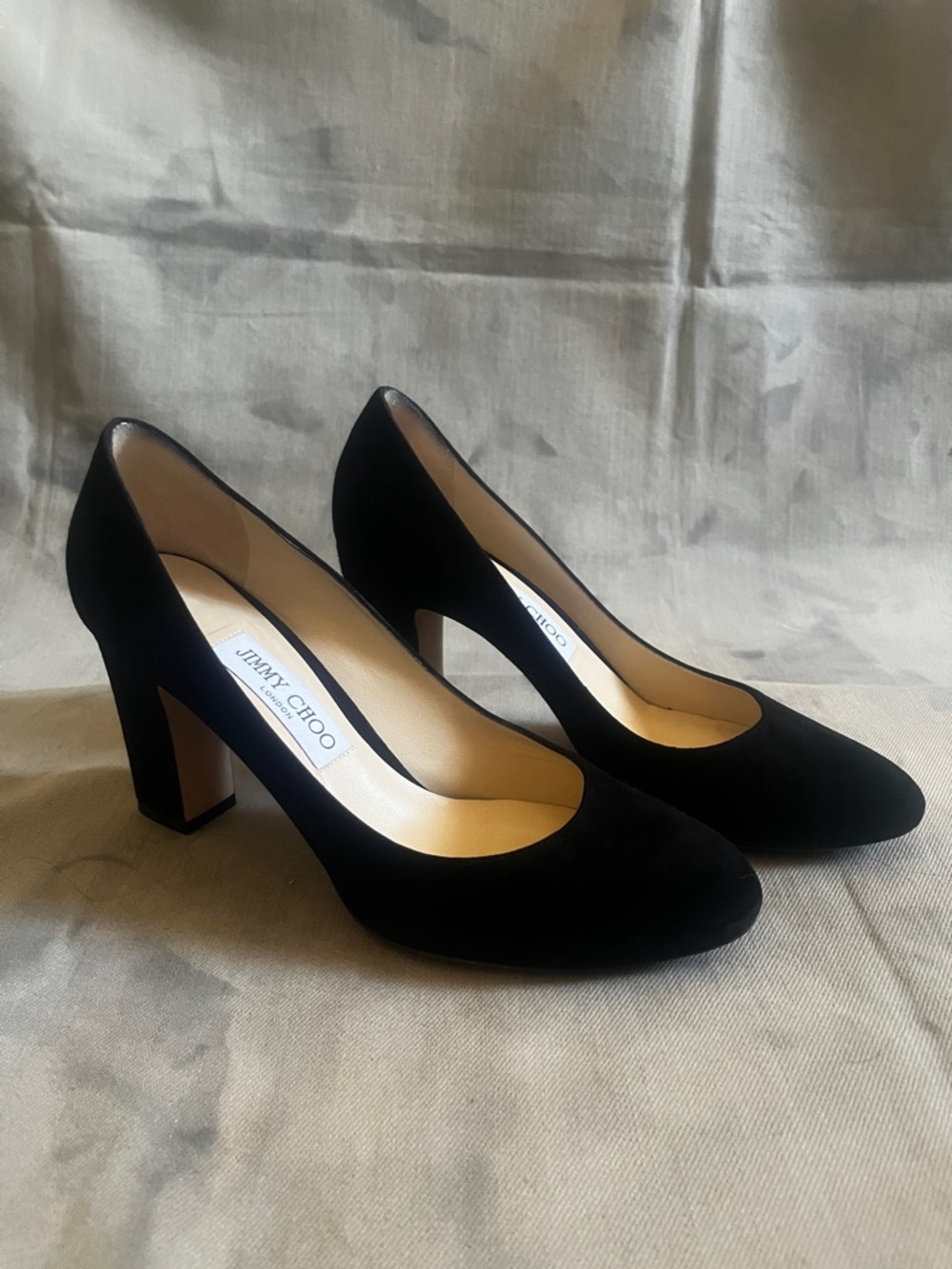 Jimmy Choo Women's Black Suede Block Heel Pumps